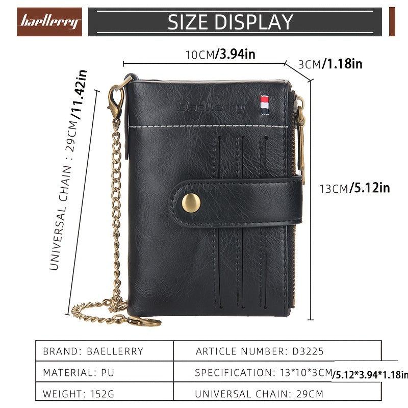 Men's Leather Wallet Short Wallet with Anti Theft Chain