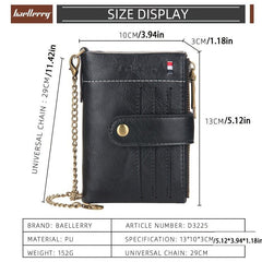 Men's Leather Wallet Short Wallet with Anti Theft Chain