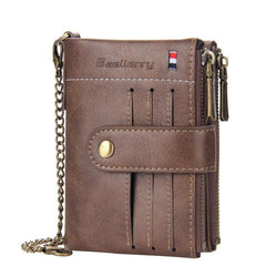 Men's Leather Wallet Short Wallet with Anti Theft Chain