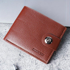 Men's Leather Hasp Short Wallet with Money Clip