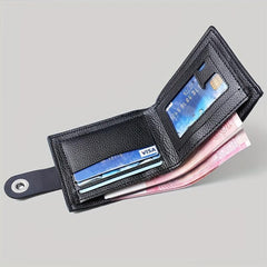 Men's Leather Hasp Short Wallet with Money Clip