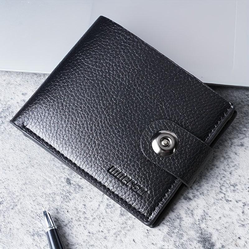 Men's Leather Hasp Short Wallet with Money Clip