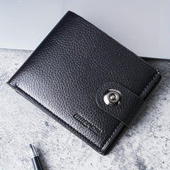 Men's Leather Hasp Short Wallet with Money Clip