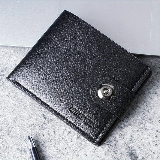 Men's Leather Hasp Short Wallet with Money Clip