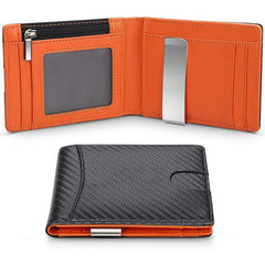 Men's Carbon Fiber Bifold Wallet with Coin Pocket