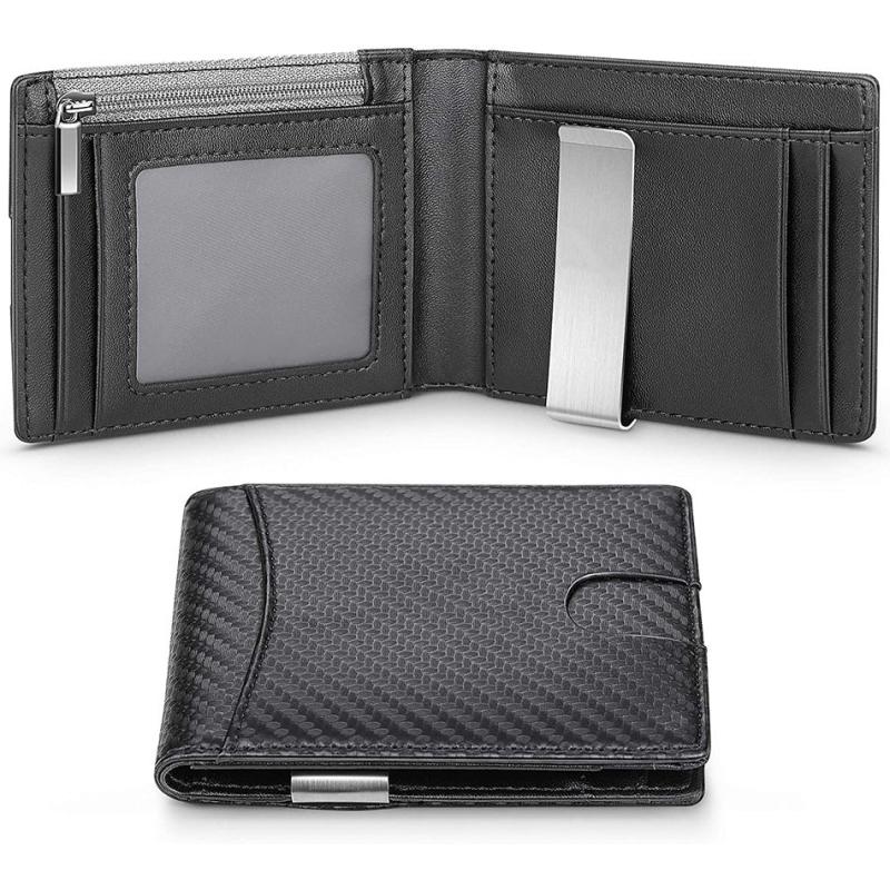 Men's Carbon Fiber Bifold Wallet with Coin Pocket