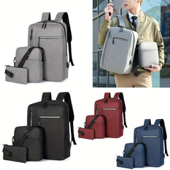 Men's Business Backpack Set Laptop School Bag Crossbody