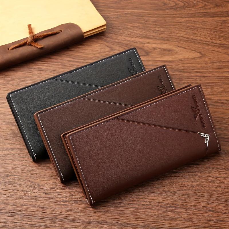 Men's Business Long Wallet Large Capacity Leather Money Clip