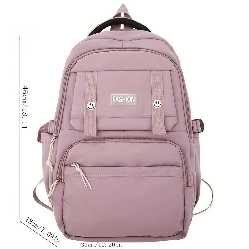 Solid Backpack Preppy Bag Outdoor Travel Schoolbag Men And Women