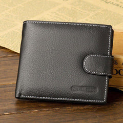 Men's Leather Short Wallet Money Clip Card Holder with Coin Pocket