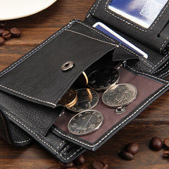 Men's Leather Short Wallet Money Clip Card Holder with Coin Pocket