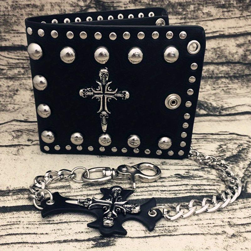 Halloween Men's Wallet Cross Skull Punk Wallet Anti theft Rivet Wallet