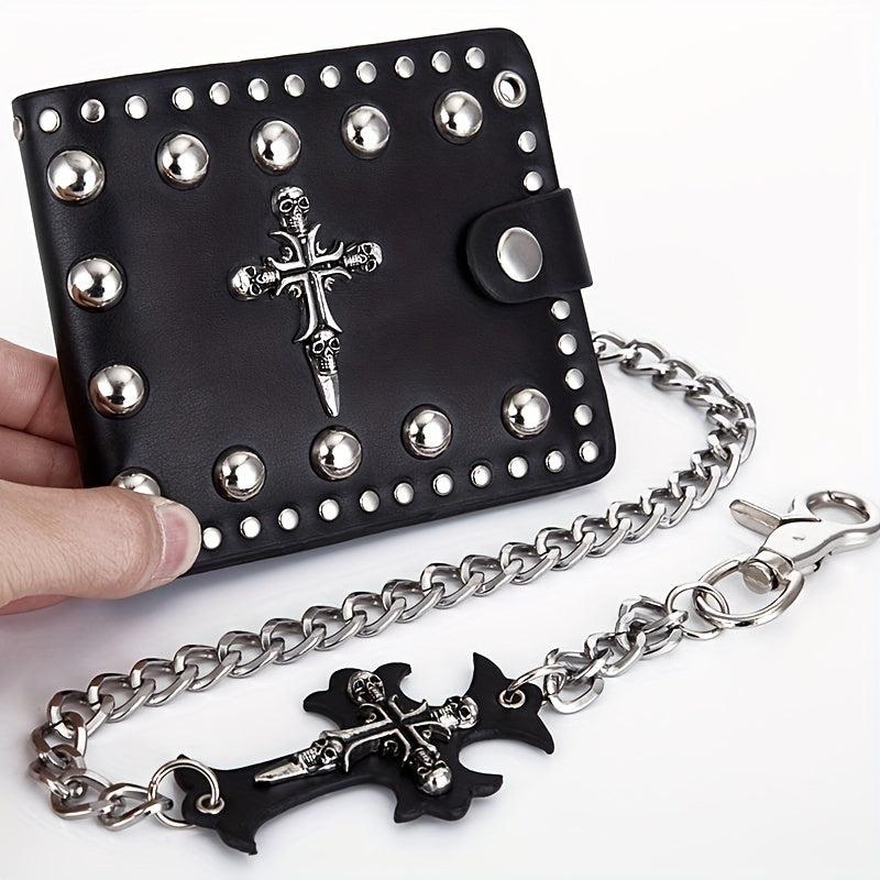 Halloween Men's Wallet Cross Skull Punk Wallet Anti theft Rivet Wallet