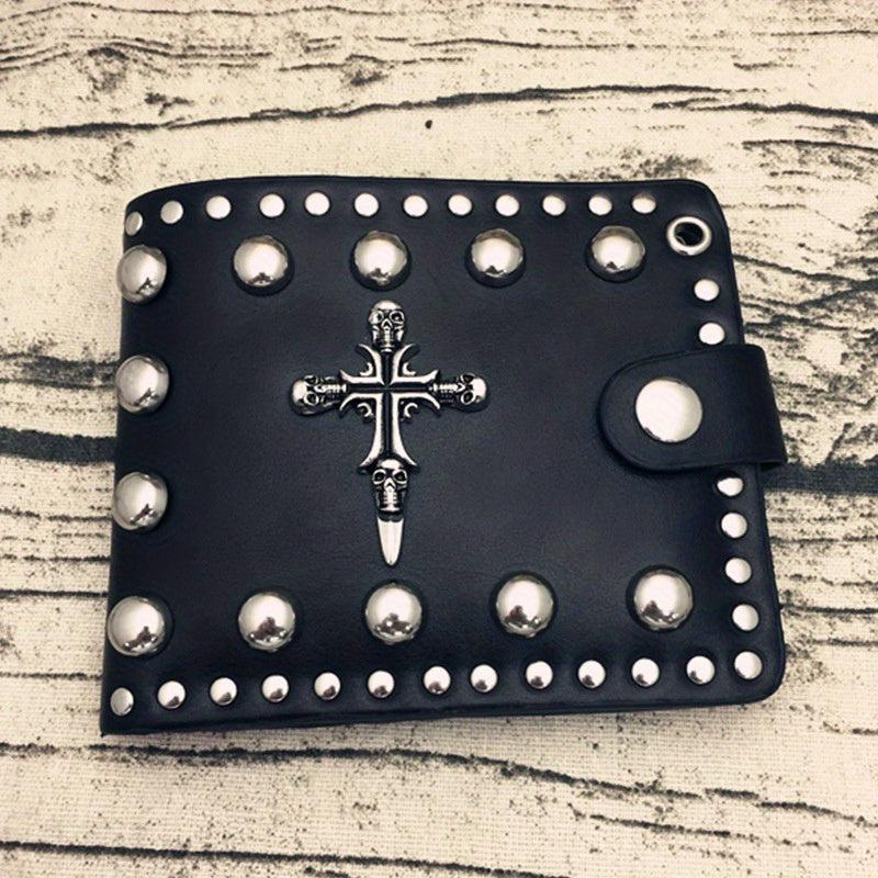 Halloween Men's Wallet Cross Skull Punk Wallet Anti theft Rivet Wallet