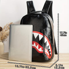 PU Leather Shark Pattern Backpack Student Commuter Outdoor Sports Bag