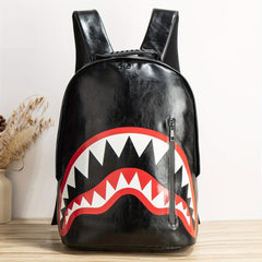 PU Leather Shark Pattern Backpack Student Commuter Outdoor Sports Bag
