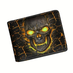 Fire Skull Pattern Leather Wallet Coin Purse Large Capacity Card Holder