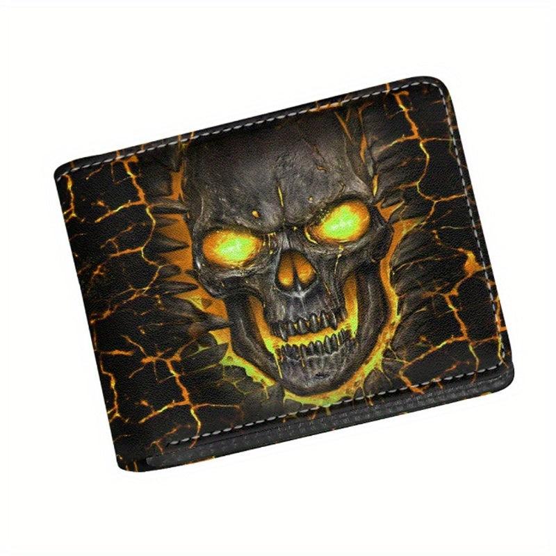 Fire Skull Pattern Leather Wallet Coin Purse Large Capacity Card Holder