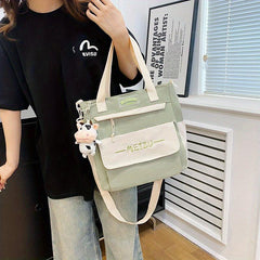 2pcs Schoolbag Crossbody Bag With Cow Pendant for Students