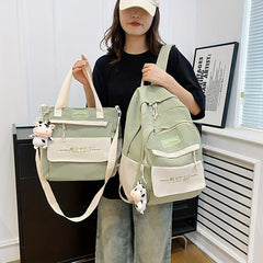 2pcs Schoolbag Crossbody Bag With Cow Pendant for Students