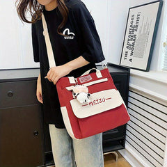 2pcs Schoolbag Crossbody Bag With Cow Pendant for Students