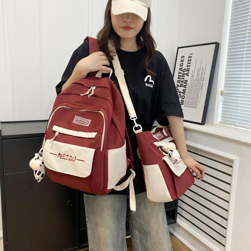2pcs Schoolbag Crossbody Bag With Cow Pendant for Students