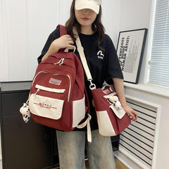 2pcs Schoolbag Crossbody Bag With Cow Pendant for Students
