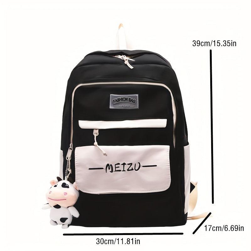 2pcs Schoolbag Crossbody Bag With Cow Pendant for Students