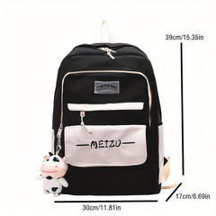 2pcs Schoolbag Crossbody Bag With Cow Pendant for Students