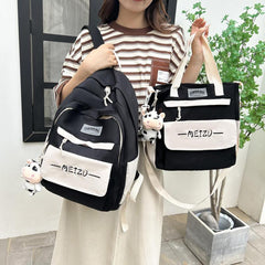 2pcs Schoolbag Crossbody Bag With Cow Pendant for Students