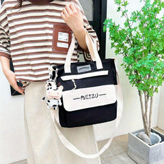 2pcs Schoolbag Crossbody Bag With Cow Pendant for Students
