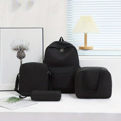4pcs Backpack Crossbody Handbag Pen Bag Set Solid Casual Travel Backpacks