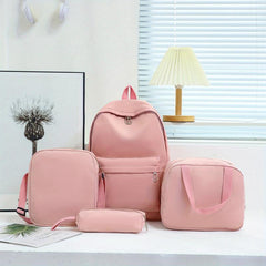 4pcs Backpack Crossbody Handbag Pen Bag Set Solid Casual Travel Backpacks