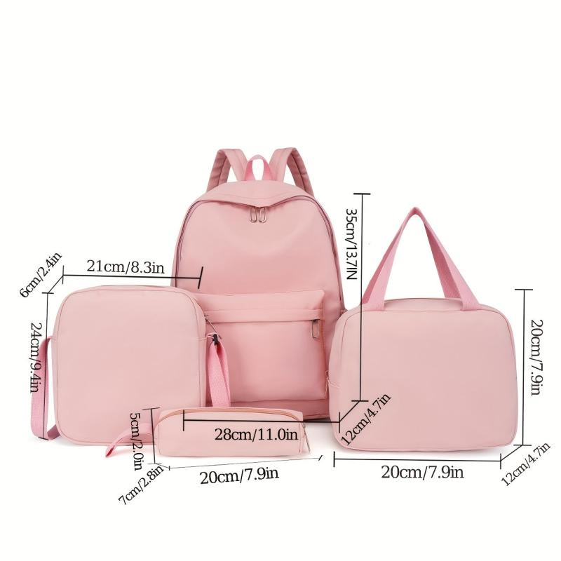 4pcs Backpack Crossbody Handbag Pen Bag Set Solid Casual Travel Backpacks