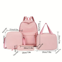4pcs Backpack Crossbody Handbag Pen Bag Set Solid Casual Travel Backpacks