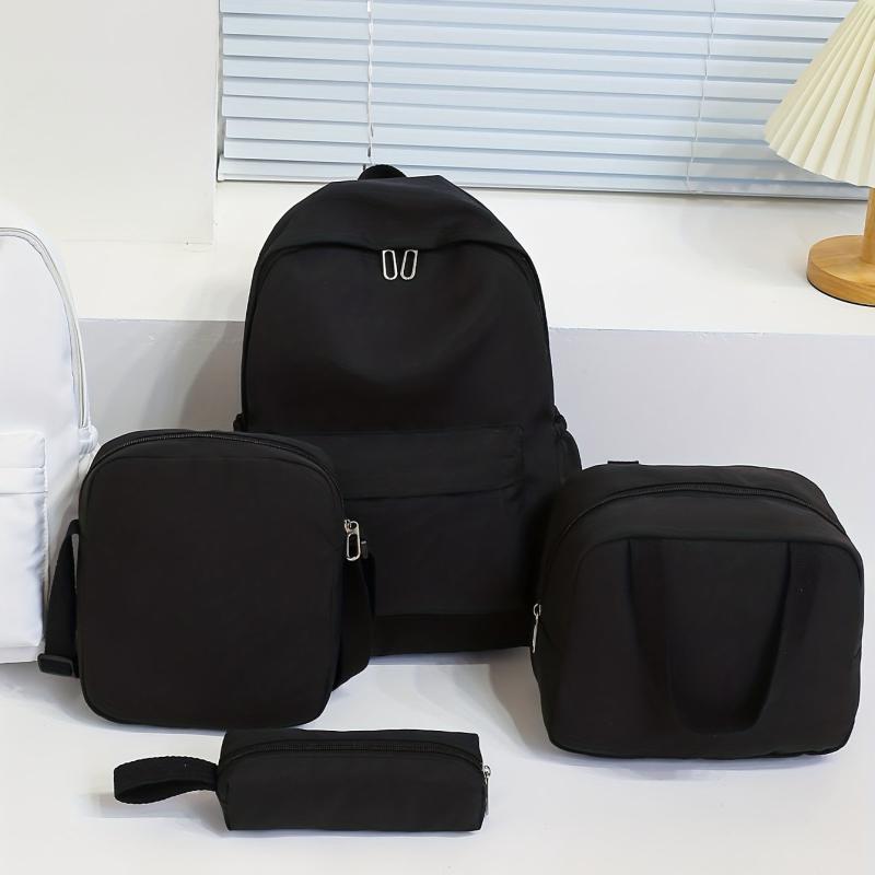 4pcs Backpack Crossbody Handbag Pen Bag Set Solid Casual Travel Backpacks