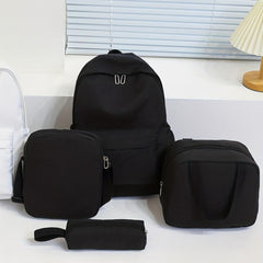 4pcs Backpack Crossbody Handbag Pen Bag Set Solid Casual Travel Backpacks