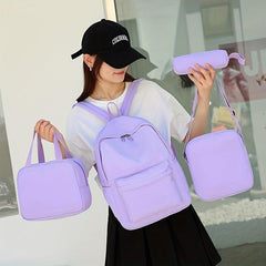 4pcs Backpack Crossbody Handbag Pen Bag Set Solid Casual Travel Backpacks