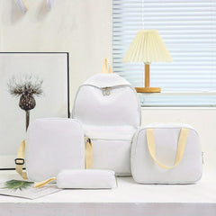 4pcs Backpack Crossbody Handbag Pen Bag Set Solid Casual Travel Backpacks