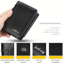 Men's Trifold Short Wallet With Coin Pocket