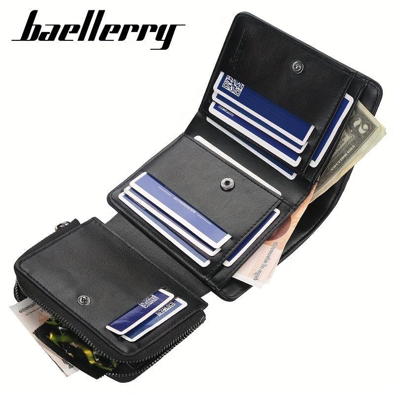 Men's Trifold Short Wallet With Coin Pocket