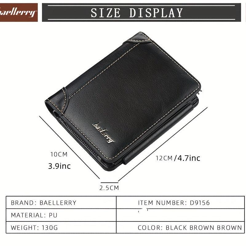 Men's Trifold Short Wallet With Coin Pocket