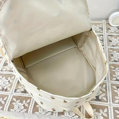 Beige Floral Pattern Backpack Schoolbag Preppy Sweet Girls Women