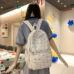 Beige Floral Pattern Backpack Schoolbag Preppy Sweet Girls Women