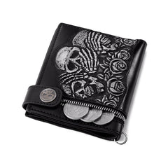 Punk Rocker Skull Leather Card Holder Zipper Wallet with Chain