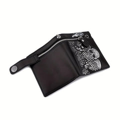 Punk Rocker Skull Leather Card Holder Zipper Wallet with Chain