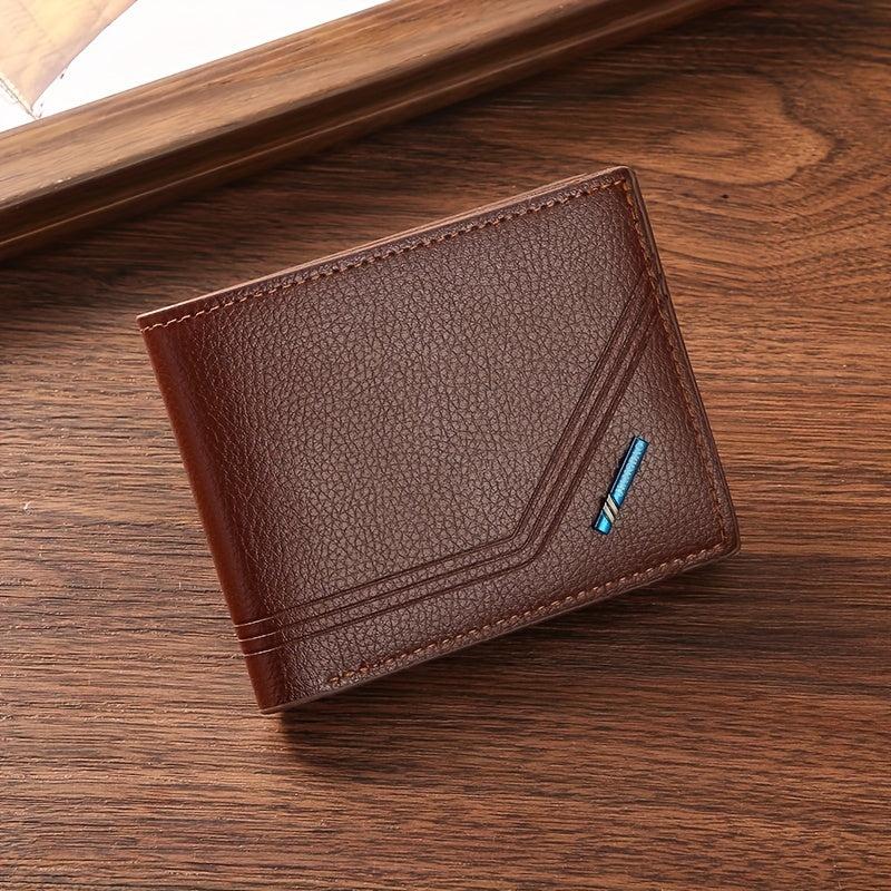 Men's Leather Short Wallet Litchi Pattern Multiple Card Slots Coin Purse