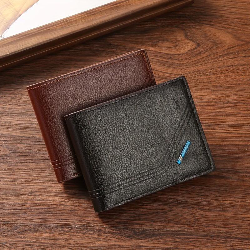 Men's Leather Short Wallet Litchi Pattern Multiple Card Slots Coin Purse