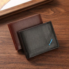 Men's Leather Short Wallet Litchi Pattern Multiple Card Slots Coin Purse
