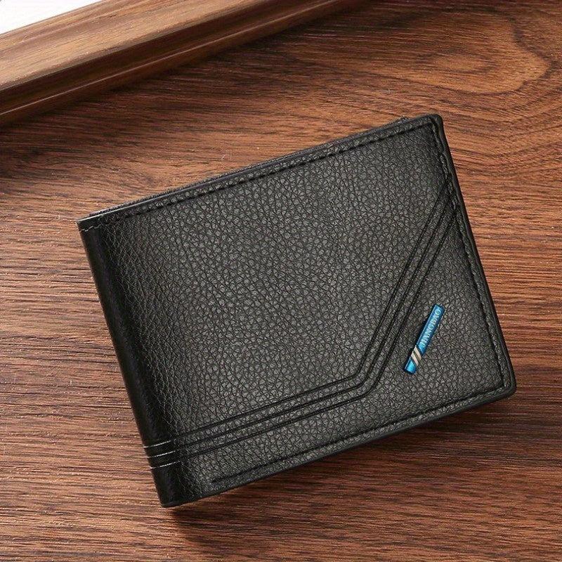 Men's Leather Short Wallet Litchi Pattern Multiple Card Slots Coin Purse
